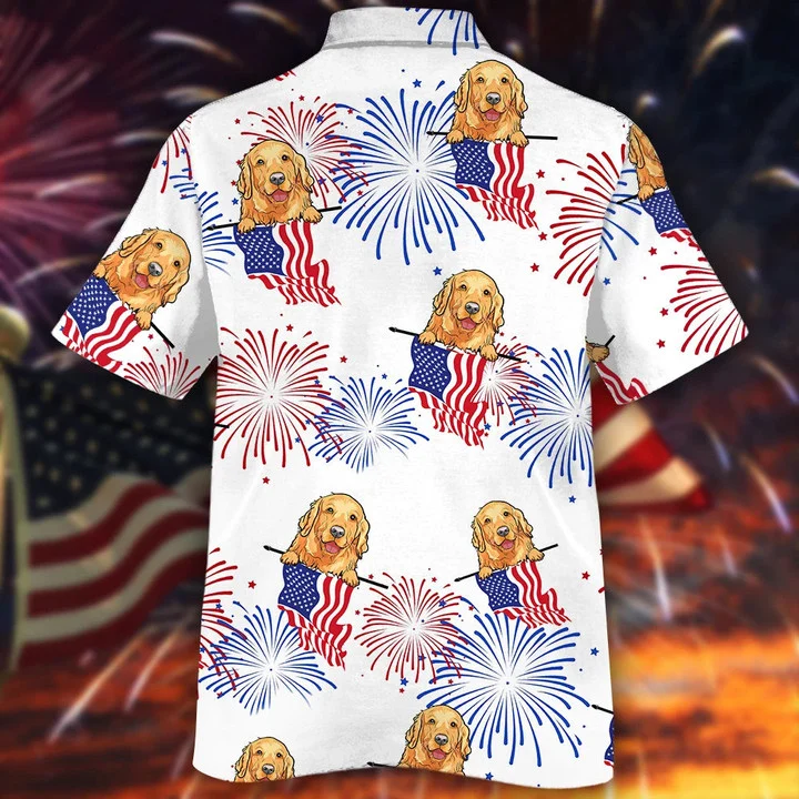 Smiley Face Golden Retriever White 4th of july Hawaiian Shirt HO1615