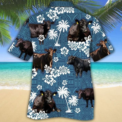 Black Angus Cattle Lovers Blue Tribal Hawaiian Shirt, Unisex Print Aloha Short Sleeve Casual Shirt HO5115