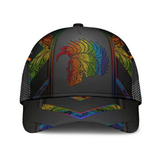 Pride Cap For Lesbian, Gaymer Gifts, Skull Warrior Rainbow Lgbt Printing Baseball Cap Hat CO0309