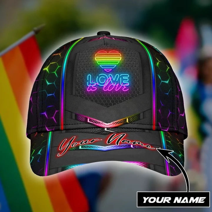 Personalized With Name Gay Pride Accessories For Pride Month, Love Is Love Printing Baseball Cap Hat CO0291