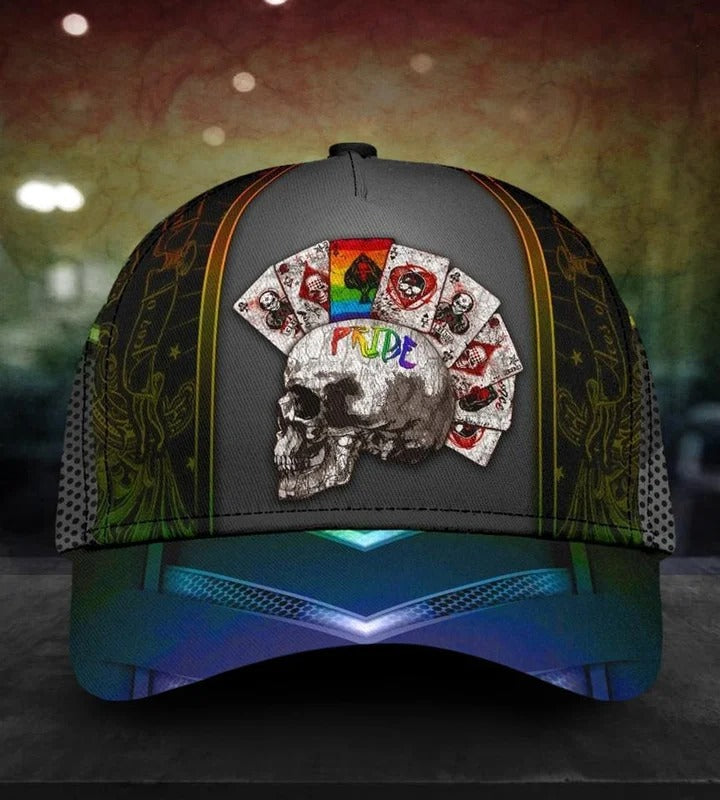 Baseball Cap For Gaymer, Pride Skull And Cards Lgbt 3D Printing Baseball Cap Hat, Pride Accessories CO0275