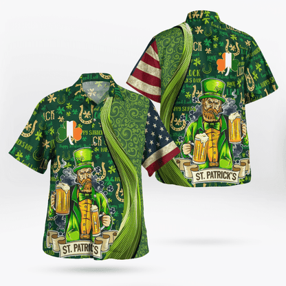 St Patrick's Day Hawaiian Shirt, Good Luck Shamrock Drinking Man Hawaii Shirt - Irish Gifts PO0100