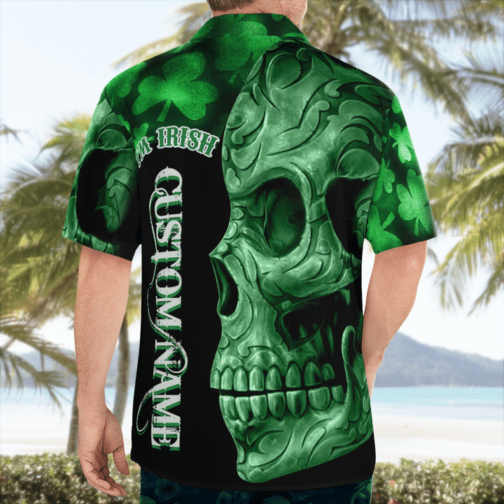 Irish St. Patrick Day hawaiian shirt, Green Shamrocks Reflecting Light On Black Background 3D Hawaii Shirt - Gift For Irish PO0081