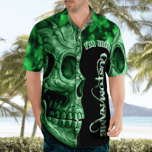 Irish St. Patrick Day hawaiian shirt, Green Shamrocks Reflecting Light On Black Background 3D Hawaii Shirt - Gift For Irish PO0081