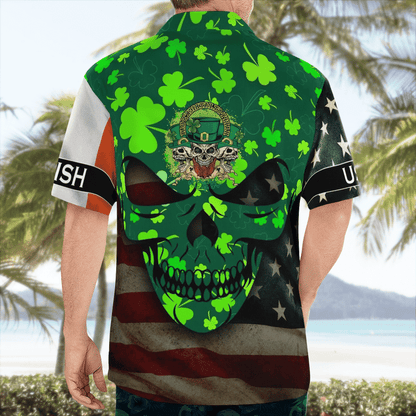 St. Patrick's Day Full Skull Art And Drinking Skull Irish Flag American Flag Hawaii Shirt - Gift For Irish PO0066