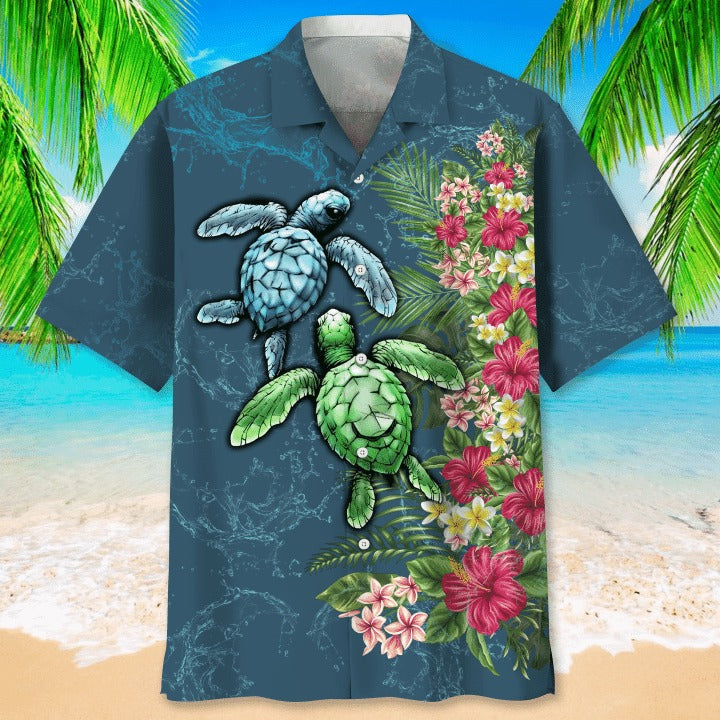 Turtle Beach Flower Hawaiian Shirt For Man And Women, Aloha Beach Shirts For Travel Summer, Turtle Hawaiian Shirt HO4807