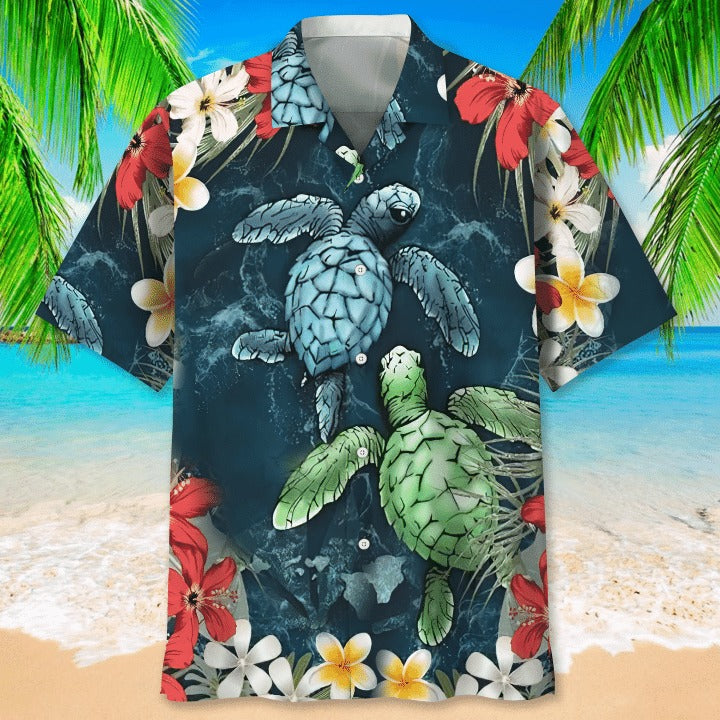 Turtle Beach Flower Hawaiian Shirt For Man And Women, Aloha Beach Shirts For Travel Summer, Turtle Hawaiian Shirt HO4807