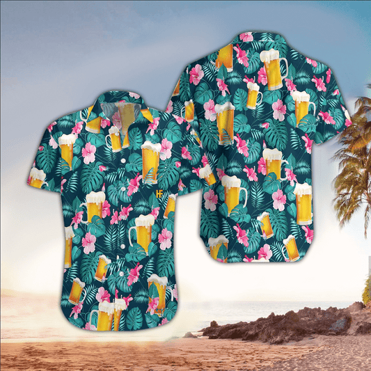 Beer floral aloha Hawaiian Shirt, Mens Hawaiian Shirt For Beer Lover, Hawaiian shirt for men HO2933