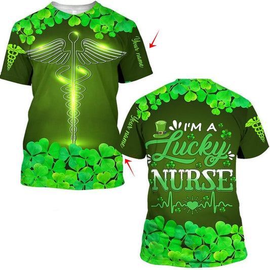 I'm a Lucky Nurse Shamrock Patrick Day Shirt, Custom Name Shamrock Pattern, Amazing Gifts Idea For Nurse PO0068