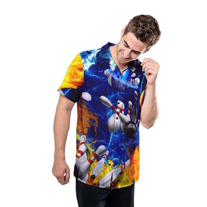 3D All Over Printed Fire Bowling Hawaiian Shirt, Love Bowling Hawaii Aloha Beach Shirts HO4748