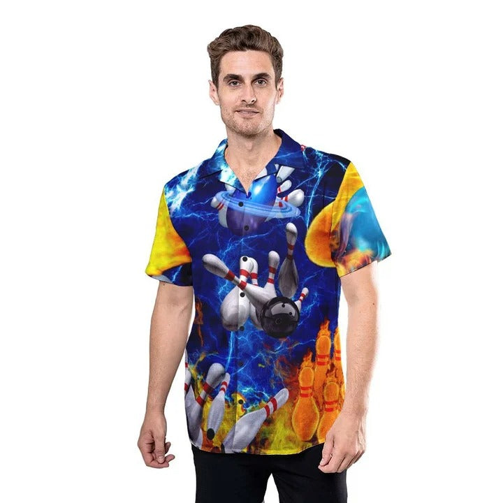 3D All Over Printed Fire Bowling Hawaiian Shirt, Love Bowling Hawaii Aloha Beach Shirts HO4748