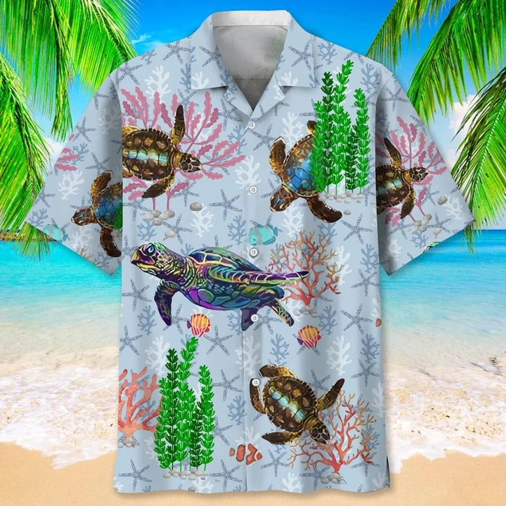 Turtle Beach Flower Hawaiian Shirt For Man And Women, Aloha Beach Shirts For Travel Summer, Turtle Hawaiian Shirt HO4807