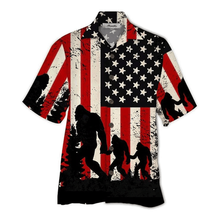 Bigfoot american flag 4th of july hawaiian shirt, Bigfoot Aloha Shirt, Amazing Bigfoot Button Up Shirt HO3433