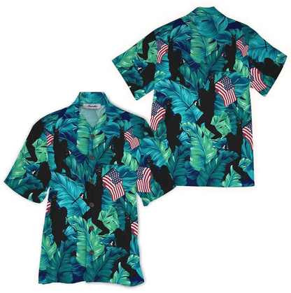 Bigfoot american flag 4th of july hawaiian shirt, Bigfoot Aloha Shirt, Amazing Bigfoot Button Up Shirt HO3433