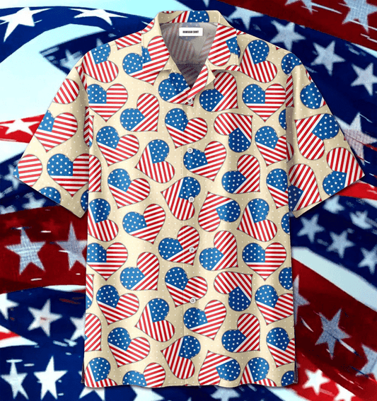 Heart pattern Independence Day Patriotic Hawaiian Shirt HO3435