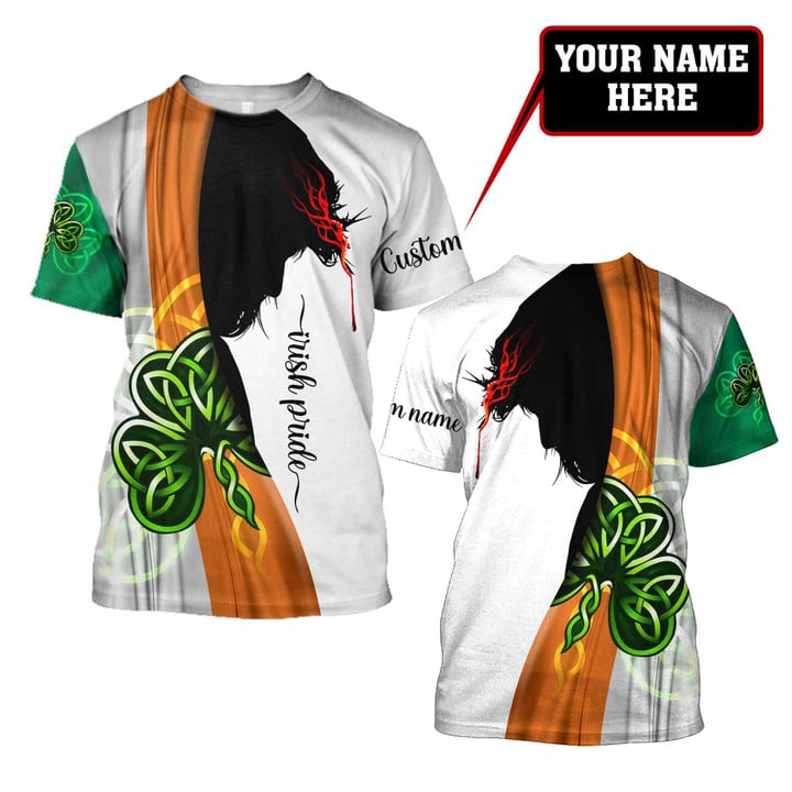 Customized Name Jesus Shamrock Shirt, All Over Print Irish Pride Patrick Day Shirt PO0228