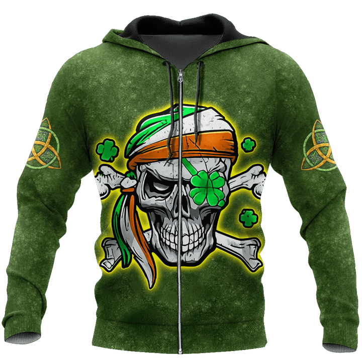 Irish Skull Shamrock St Patrick Day Unisex Shirts Hoodie 3D All Over Printed PO0225