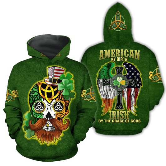 3D All Over Printed Irish American Skull St Patrick Day Unisex Shirts Hoodie PO0224