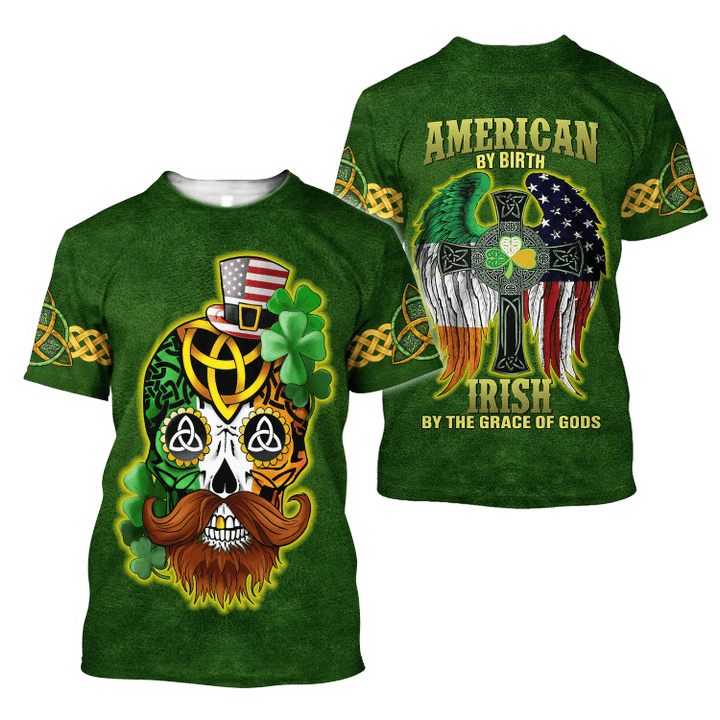 3D All Over Printed Irish American Skull St Patrick Day Unisex Shirts Hoodie PO0224