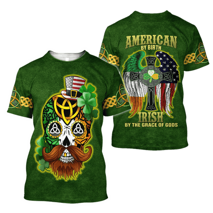 3D All Over Printed Irish American Skull St Patrick Day Unisex Shirts Hoodie PO0224