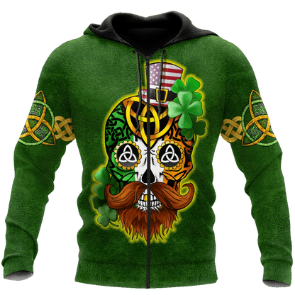 3D All Over Printed Irish American Skull St Patrick Day Unisex Shirts Hoodie PO0224