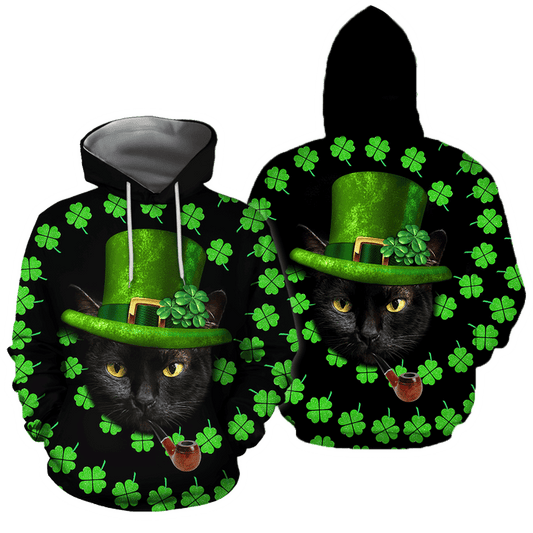 Irish American Black Cat St Patrick Day Unisex Shirts Hoodie, Shamrock Shirt, Lucky Shirt PO0235