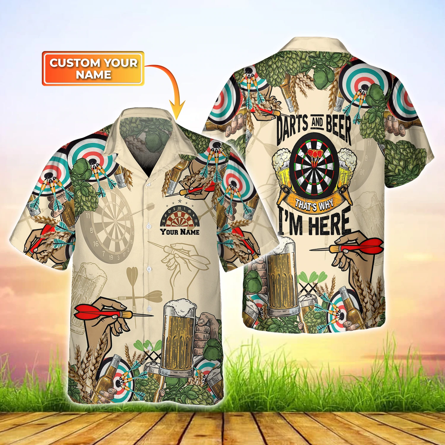 Darts And Beer Personalized Name 3D Hawaiian Shirt, Idea Shirt for Dart Team. Dart Player HO4198