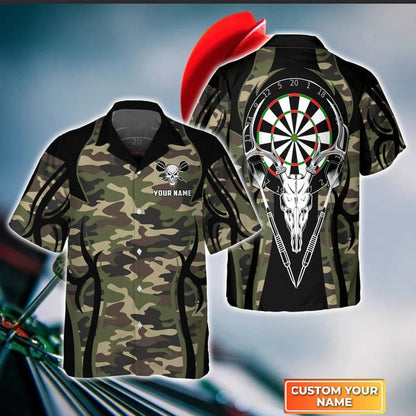 Darts Skull Personalized Name 3D Hawaiian Shirt For Darts Player, Dart Shirt, Skull Shirt HO4203