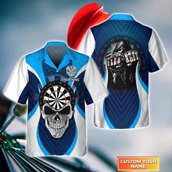 Darts Skull Personalized Name 3D Hawaiian Shirt For Darts Player, Dart Shirt, Skull Shirt HO4203