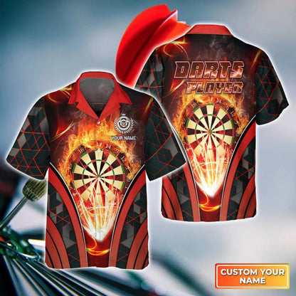 Darts On Fire Personalized Name 3D Hawaiian Shirt, Gift For Darts player, Dart Hawaiian Shirt HO0020