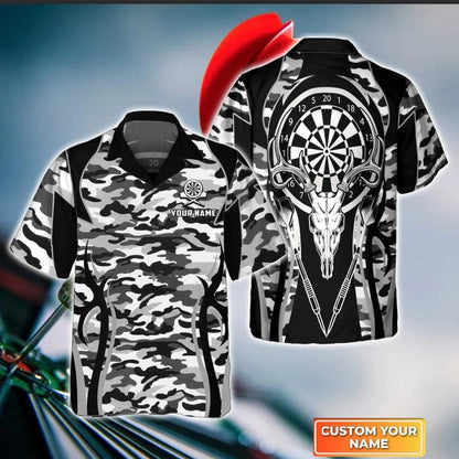 Darts Skull Personalized Name 3D Hawaiian Shirt For Darts Player, Dart Shirt, Skull Shirt HO4203