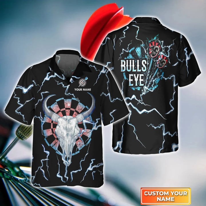 Darts Skull Personalized Name 3D Hawaiian Shirt For Darts Player, Dart Shirt, Skull Shirt HO4203