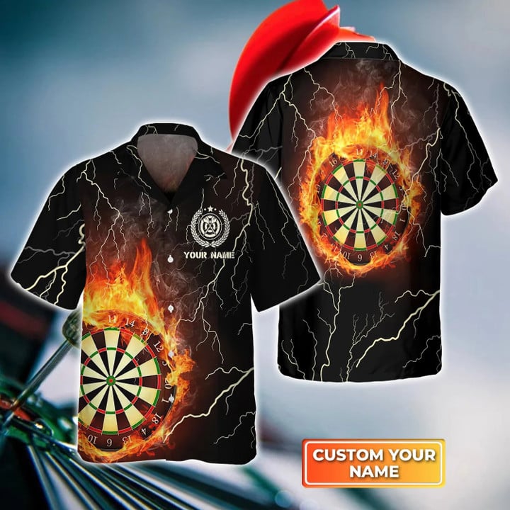 Darts On Fire Personalized Name 3D Hawaiian Shirt, Gift For Darts player, Dart Hawaiian Shirt HO0020