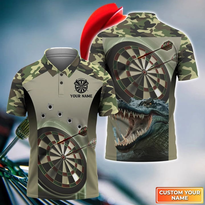 Camo Bullseye Dartboard Personalized Name 3D Crocodile And Darts Tshirt For Dart Team Player DMO0098