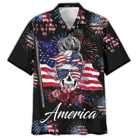 Happy Independence Day United States All Over Printed 3D Shirts, Mom Skull Flag USA Hawaiian Shirt HO3982