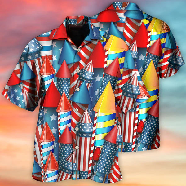 3D All Over Print Happy Independence Day Firework All Printed 3D Hawaiian Shirt HO3991