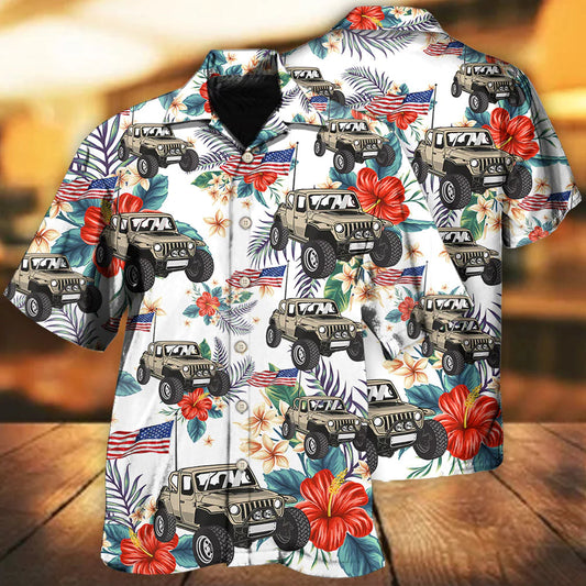 Custom Photo Car Happy Independence Day Jee All Printed 3D Hawaiian Shirt HO3987