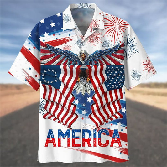 Happy Independence Day Flying Eagle U.S Flags All Printed 3D Hawaiian Shirt HO3984