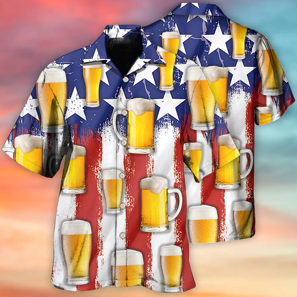 3D All Over Print Independence Day Beer Us Flag All Printed 3D Hawaiian Shirt, Flag Shirt HO3986