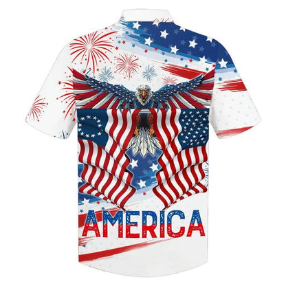 Happy Independence Day Flying Eagle U.S Flags All Printed 3D Hawaiian Shirt HO3984