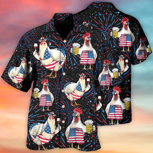 Cool Independence Day Chickens Beer All Printed 3D Hawaiian Shirt HO3988