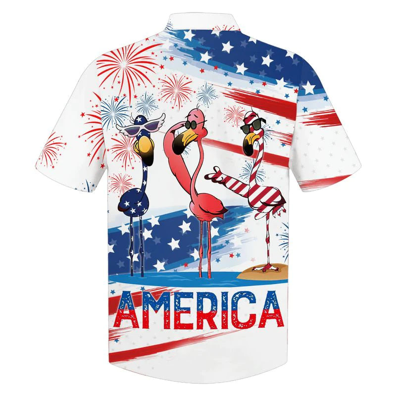 Happy Independence Day Flamingo All Printed 3D Hawaiian Shirt, 4th 7 Flamingo Hawaii Shirt HO3990