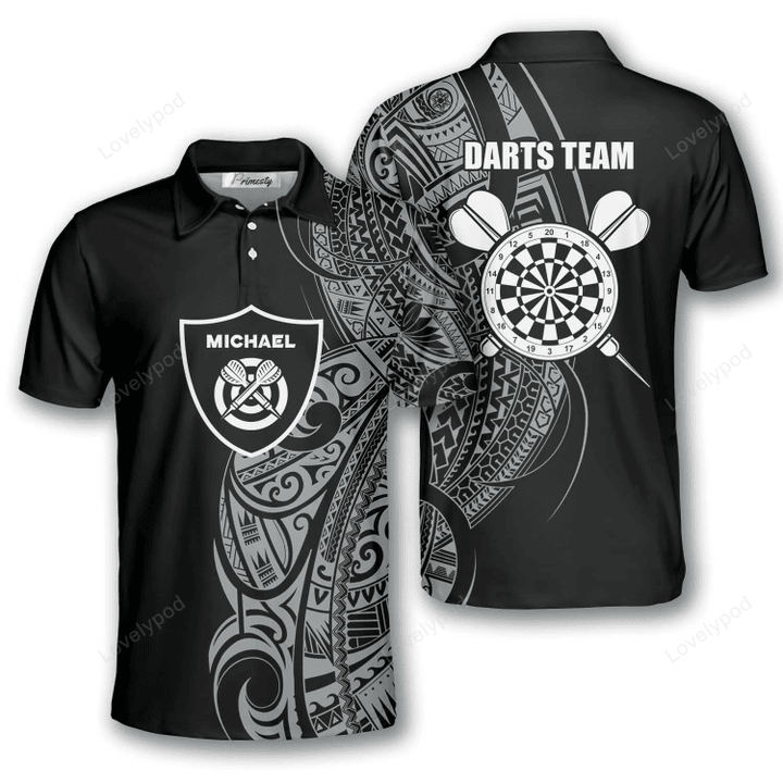 Lasfour Shield Black White Tribal Tattoo Darts Personalized Name And Team Name 3D Shirt DMA0200