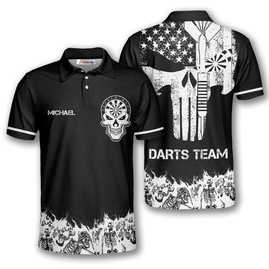 Lasfour Skull Skeletons Black White Darts Personalized Name And Team Name 3D Shirt DMA0288