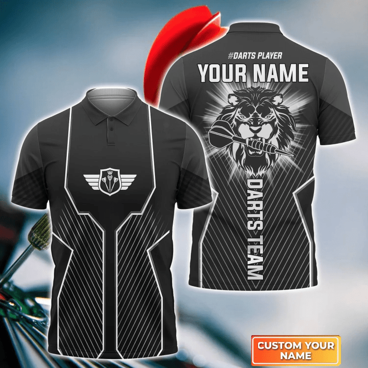 Lasfour Darts Black Lion Head Personalized Name 3D Shirt DMA0266