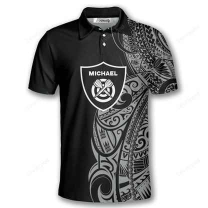 Lasfour Shield Black White Tribal Tattoo Darts Personalized Name And Team Name 3D Shirt DMA0200