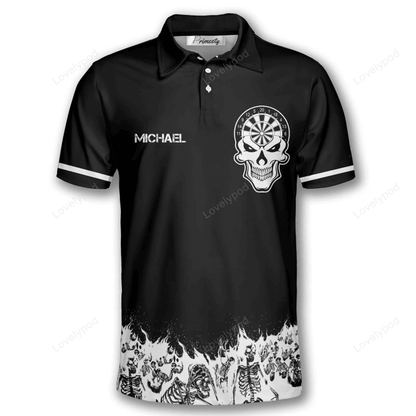 Lasfour Skull Skeletons Black White Version Darts Personalized Name And Team Name 3D Shirt DMA0197