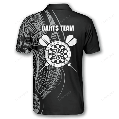 Lasfour Shield Black White Tribal Tattoo Darts Personalized Name And Team Name 3D Shirt DMA0200