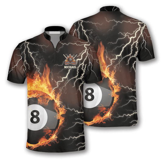 Lasfour Fire Flame Lightning Billiard Custom Name Zipper Polo Shirt BIA0200