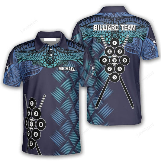 Lasfour Blue Tribal Pattern Custom 9 Ball Billiard 3D Shirt BIA0248